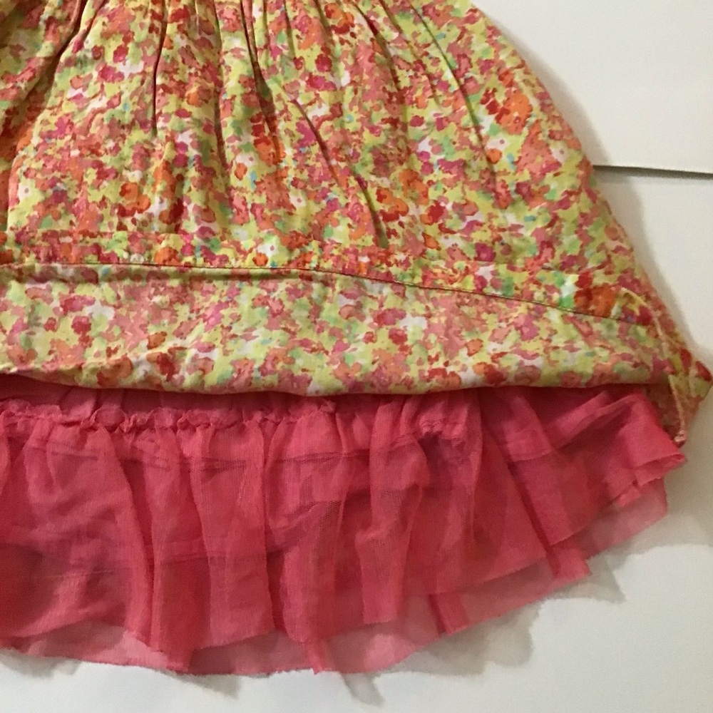 GAP Dress Girls Sz Small (6-7) Pink Orange Floral Fit Flare Cap Sleeve Tulle - Picture 9 of 15